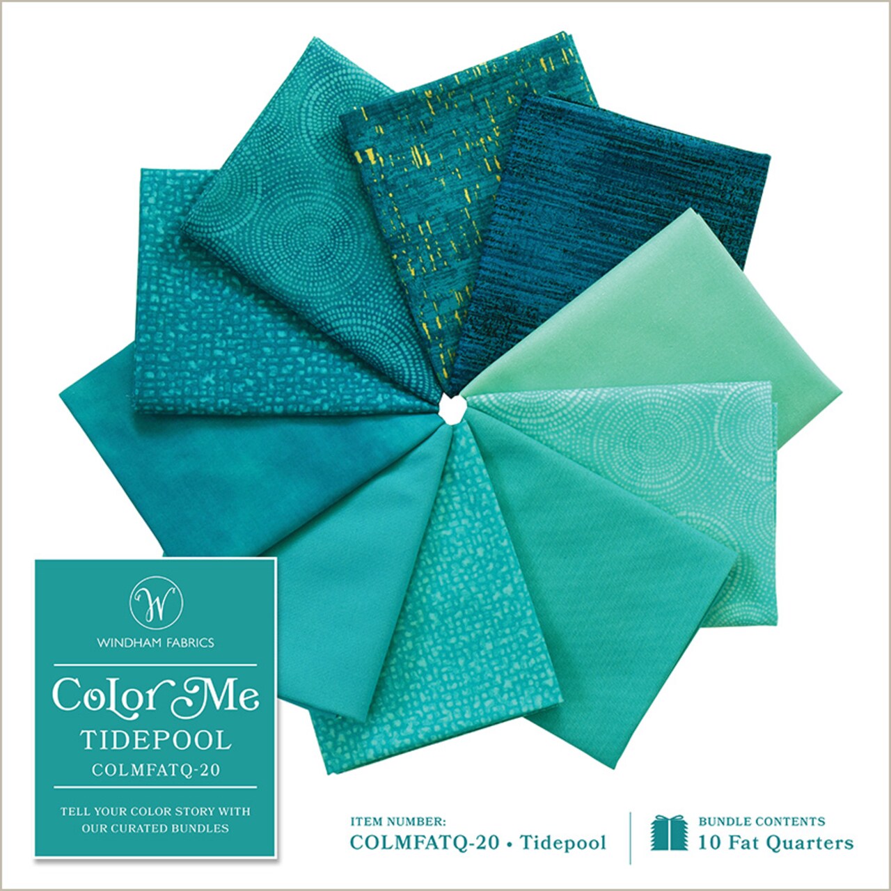 Color Me Fat Quarter Bundle in Tidepool by Whistler Studios for Windham (COLMFATQ-20)